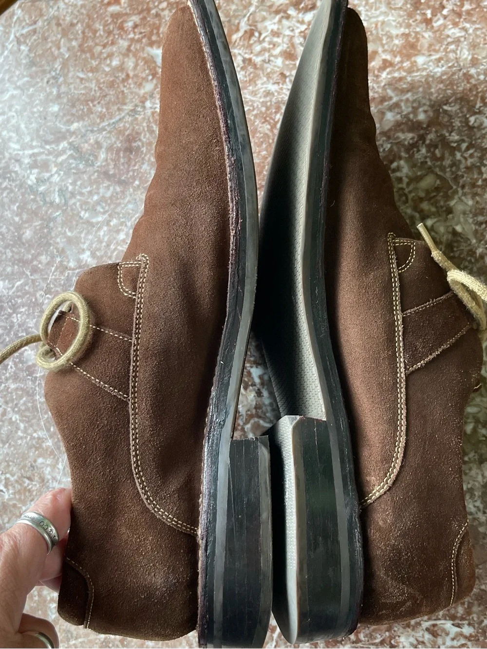 Cole Haan Brown Suede Derby Slip-Ons with Cream Laces